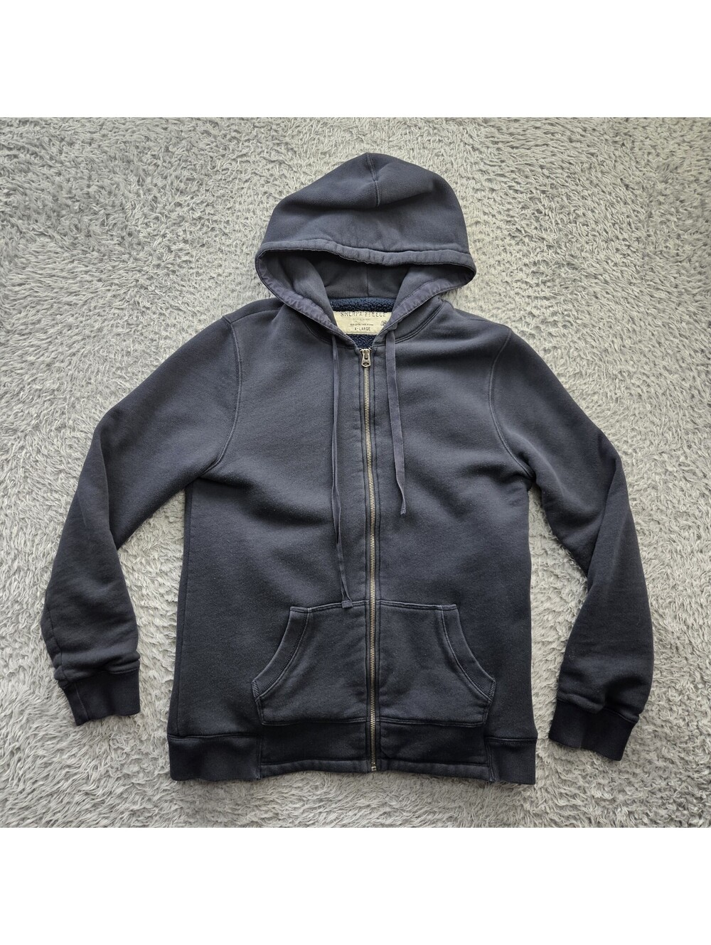 J.CREW Hoodie Women XL Vintage 90s Sherpa Fleece Navy Blue Full Zip